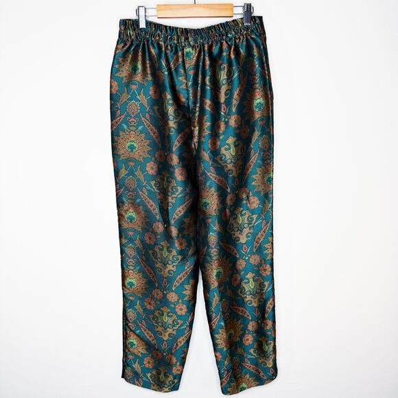 Anthropologie Maeve Melyssa Jacquard Jade Gold Metallic Paisley Trouser Pants XS - Picture 15 of 16